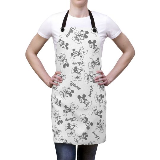 Disney Apron, Black and White Mickey Mouse apron, Cooking apron