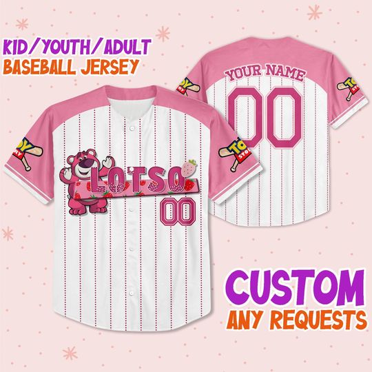 Custom Toy Story Lotso Pink, Personalized Text Jersey, Disney Baseball Jersey