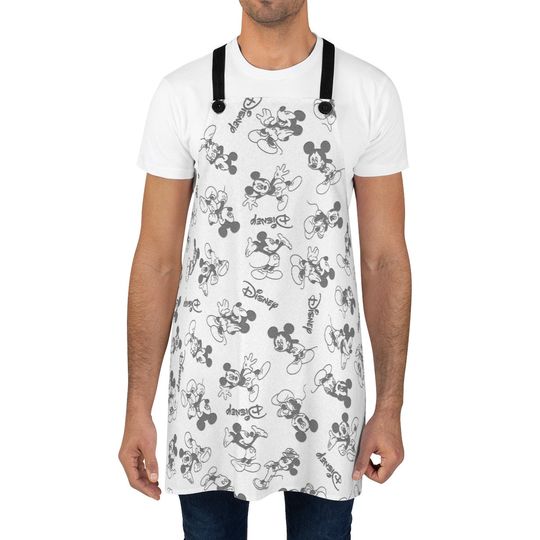 Disney Apron, Black and White Mickey Mouse apron, Cooking apron