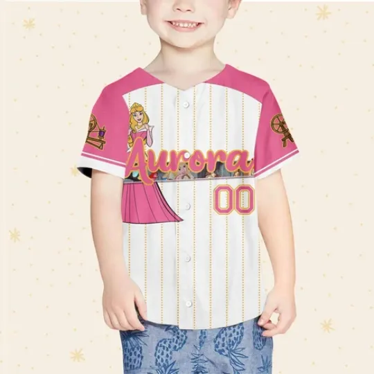 Custom Disney Princess Aurora Sleeping Beauty, Custom Kids,Youth Baseball Jersey