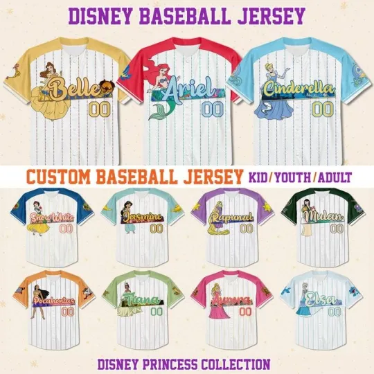 Custom Disney Princess Jersey Collection, Custom Name Disney Game Day Jersey