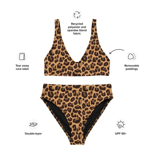 Leopard Swimsuit, Leopard Print Bikini, Animal Print Bikini, Ladies Bikini Set, Leopard Print High-Waisted Bikini, Birthday Gift for Her