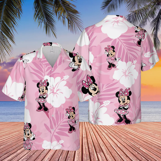 Minnie mouse hawaiian shirt, pink, disney button down shirt