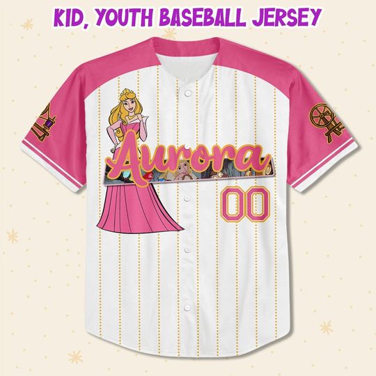 Custom Disney Princess Aurora Sleeping Beauty, Custom Kids, Baseball Jersey