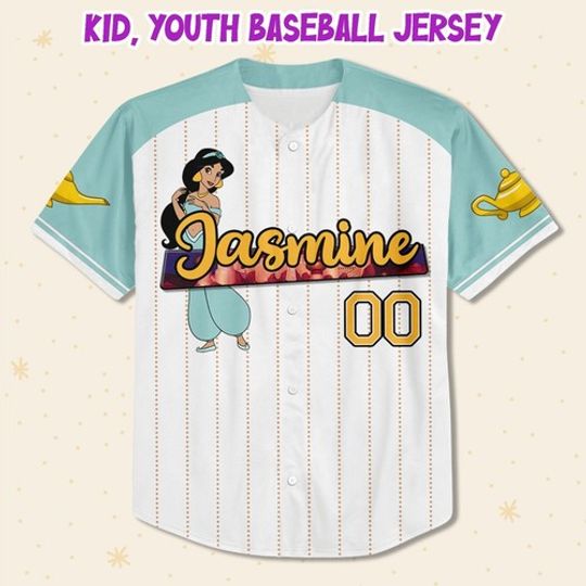 Custom Disney Princess Jasmine Aladdin, Custom Name Disney Game Baseball Jersey