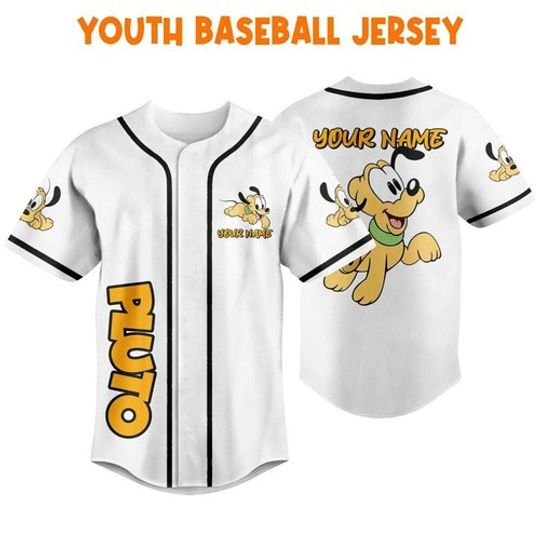 Personalize Disney Pluto Babi White Custom Kids, Youth, Adult Disney Baseball