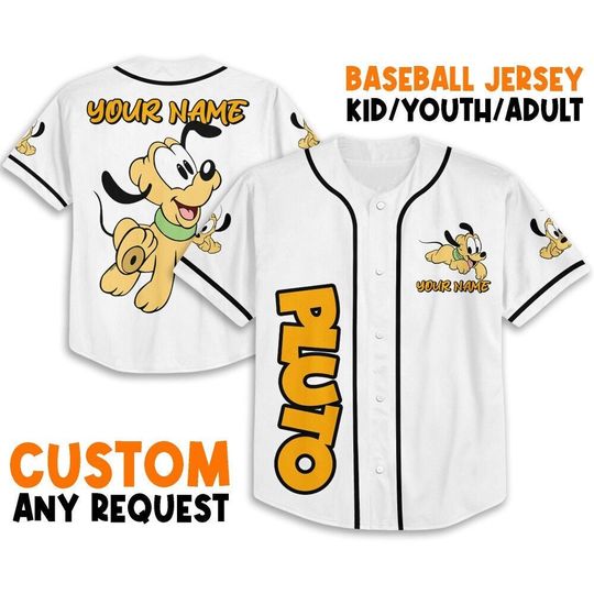 Personalize Disney Pluto Babi White Custom Kids, Youth, Adult Disney Baseball