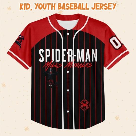 Personalize Spiderman Miles Morales Black Red, Custom Kid Disney Baseball Jersey