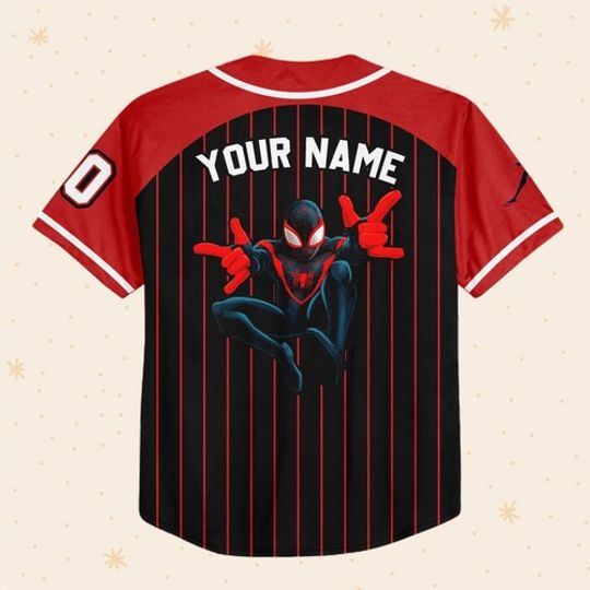 Personalize Spiderman Miles Morales Black Red, Custom Kid Disney Baseball Jersey