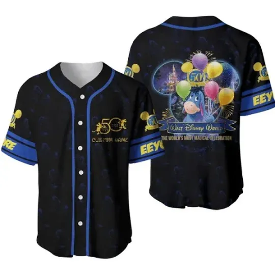 Disney 50th Anniversary Mickey Mouse Black Rainbow Baseball Jersey Custom Name Disney Hawaiian Shirt Men Women Tops