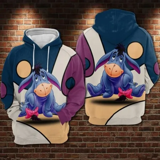 New Eeyore Donkey Raglan Disney Cartoon Graphic 3D Hoodie