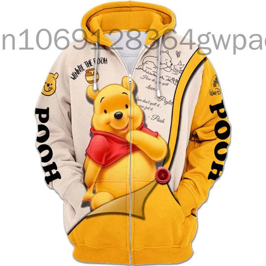 Disney Animation Winnie The Pooh 3D Zip Print Hoodie