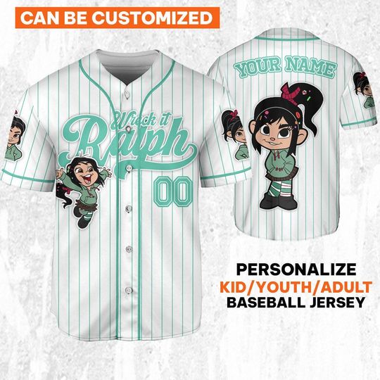 Personalized Disney Wreck it Ralph Vanellope Simple Stripe Baseball Jersey