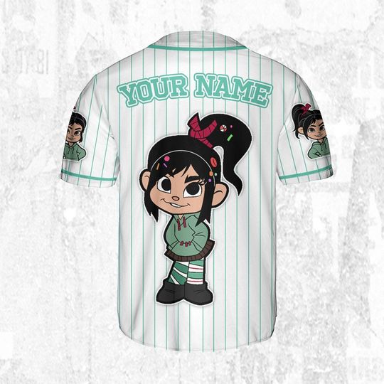 Personalized Disney Wreck it Ralph Vanellope Simple Stripe Baseball Jersey