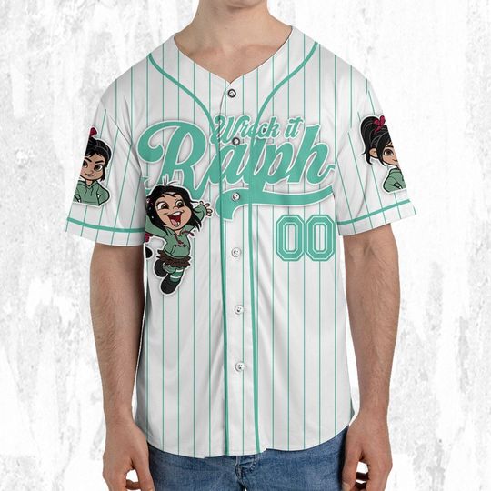 Personalized Disney Wreck it Ralph Vanellope Simple Stripe Baseball Jersey