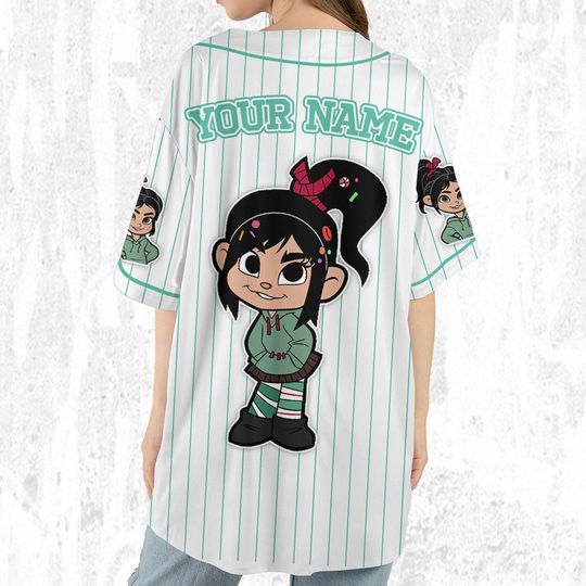 Personalized Disney Wreck it Ralph Vanellope Simple Stripe Baseball Jersey