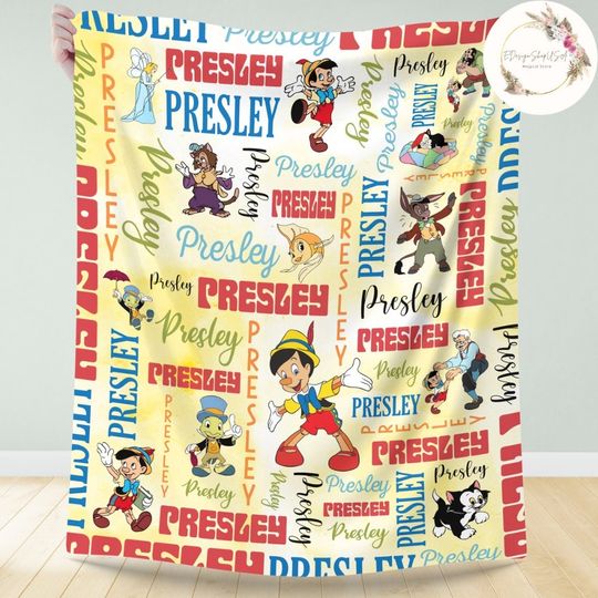 Personalized Watercolor Disney Pinocchio Blanket