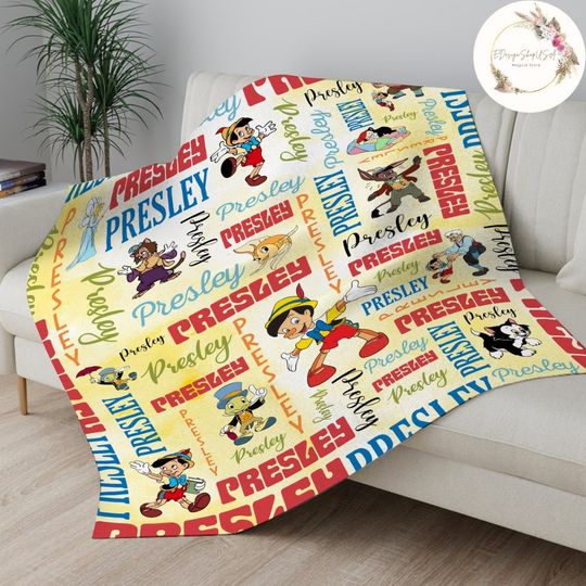 Personalized Watercolor Disney Pinocchio Blanket