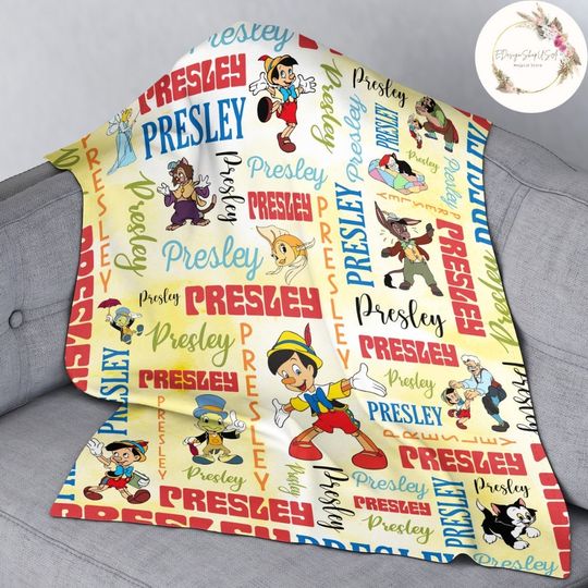 Personalized Watercolor Disney Pinocchio Blanket