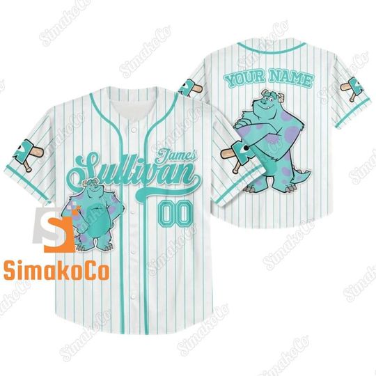 James Sullivan Baseball Jersey, Disney Monster Inc Jersey, Custom Baseball Jersey
