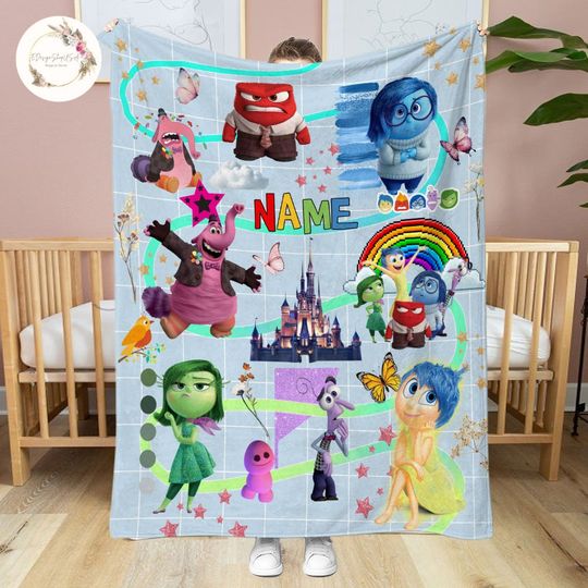 Personalized Disney Pixar Inside Out Characters Blanket, Watercolor Inside Out Friends Blankets