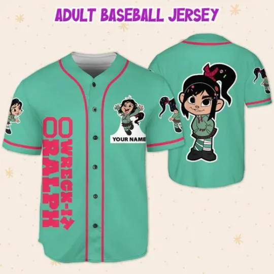 Custom Disney Wreck it Ralph Vanellope Simple Green, Custom Baseball Jersey
