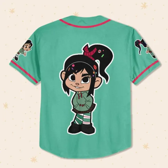 Custom Disney Wreck it Ralph Vanellope Simple Green, Custom Baseball Jersey