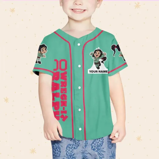Custom Disney Wreck it Ralph Vanellope Simple Green, Custom Baseball Jersey