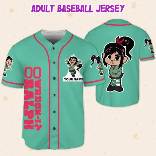 Custom Disney Wreck it Ralph Vanellope Simple Green, Custom Baseball Jersey