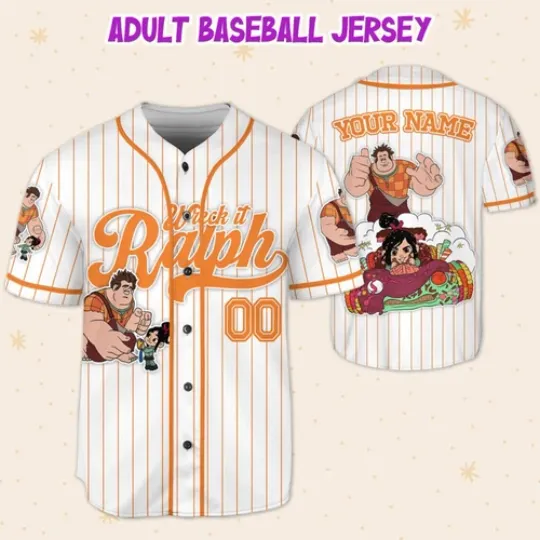 Custom Disney Wreck it Ralph Friendship Simple Stripe, Custom Baseball Jersey