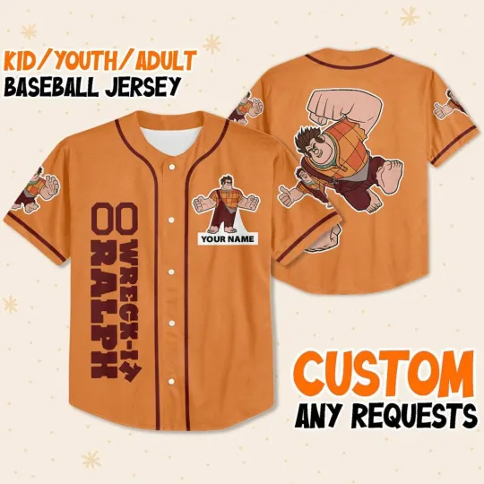 Custom Disney Wreck it Ralph Simple Orange, Custom Baseball Jersey