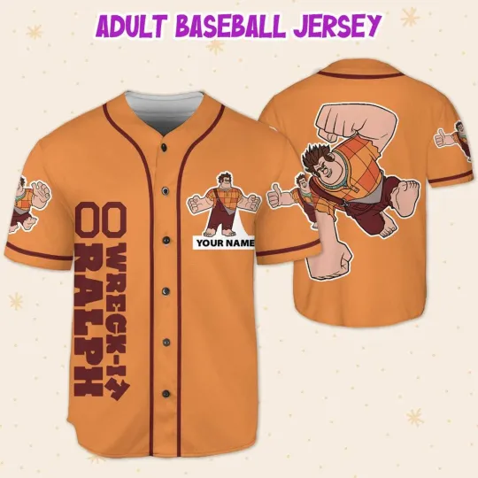 Custom Disney Wreck it Ralph Simple Orange, Custom Baseball Jersey