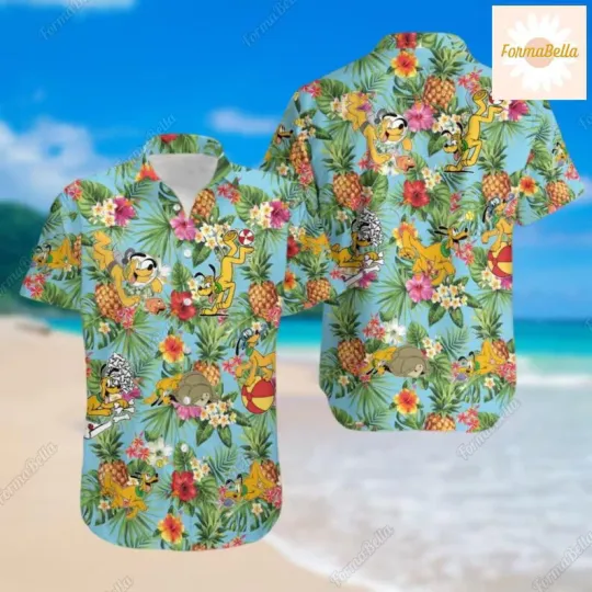Pluto Dog Button Shirt, Disney Pluto 3D HAWAII SHIRT