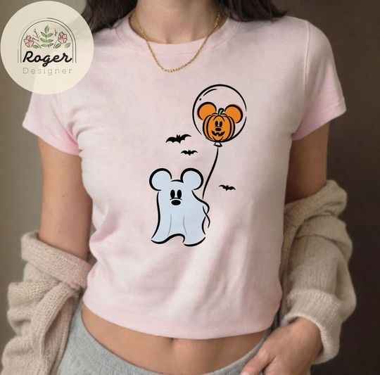 Halloween Cute Mickey Ghost Pumpkin balloon Baby tee, WDW Disneyland Spooky season Halloween Baby Tee womens T-shirt