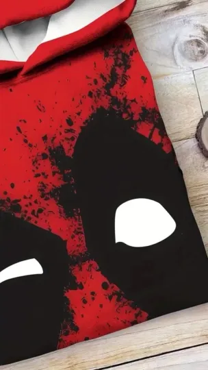 Marvel Deadpool Wolverine Movie 3D Graphic Pullover Hoodie Red Black White NEW