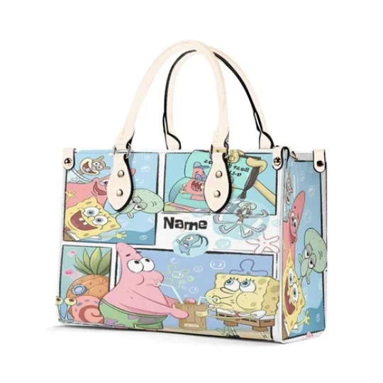 Carton SpongeBob Cute Design Leather Handbag, Cute HandBag, Gift For Girlfriend