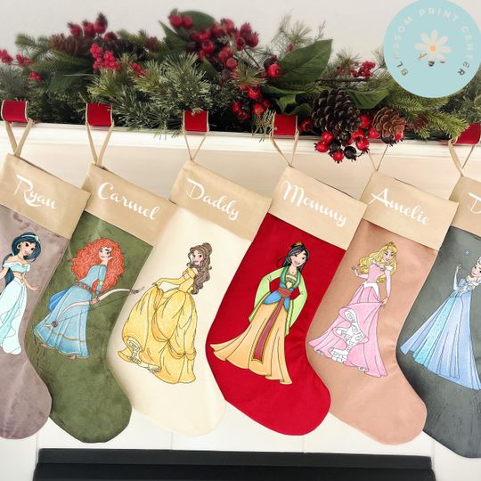 Personalized Velvet Disney Princess stocking, Custom Christmas Stocking