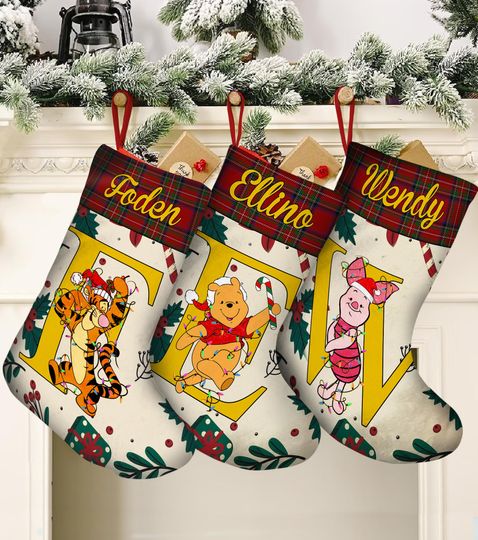 Personalized Winnie Pooh Alphabet Stocking, Disney Character Christmas