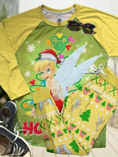 Christmas Tinker Bell Family Pajamas, Tinkerbell Christmas Pajamas, Matching Pajamas Set, Disney Movie Cartoon Pajamas Pants