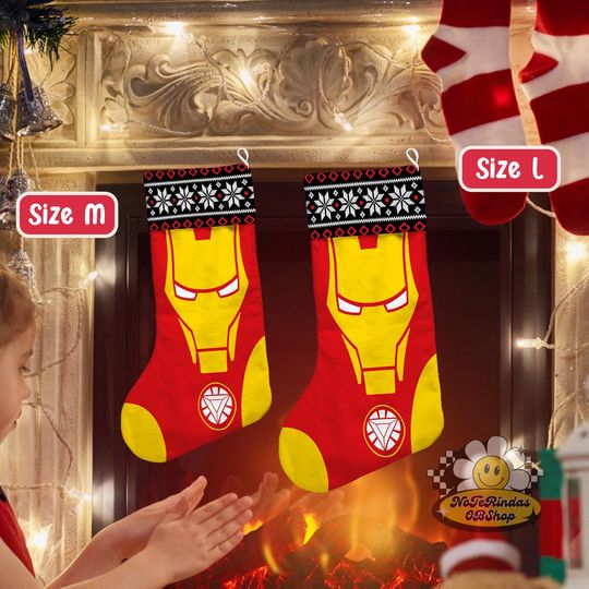 Personalized Superhero Characters Disney Christmas Stocking, Marvel Ironman Spiderman Stocking