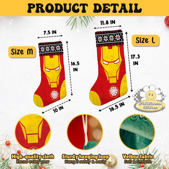 Personalized Superhero Characters Disney Christmas Stocking, Marvel Ironman Spiderman Stocking