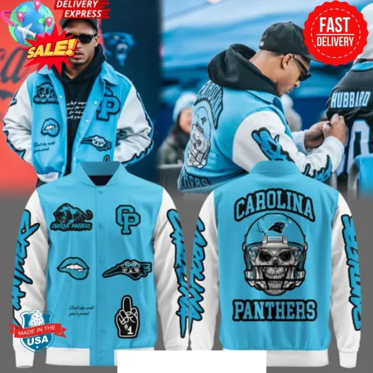 Carolina Panthers Bold Skull Helmet 2025 Baseball Jacket L