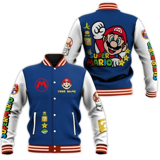 Super Mario Baseball Jacket, Mario Baseball Jacket, Custom Super Mario Jacket