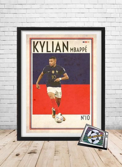 KYLIAN MBAPPE Retro style illustrated print
