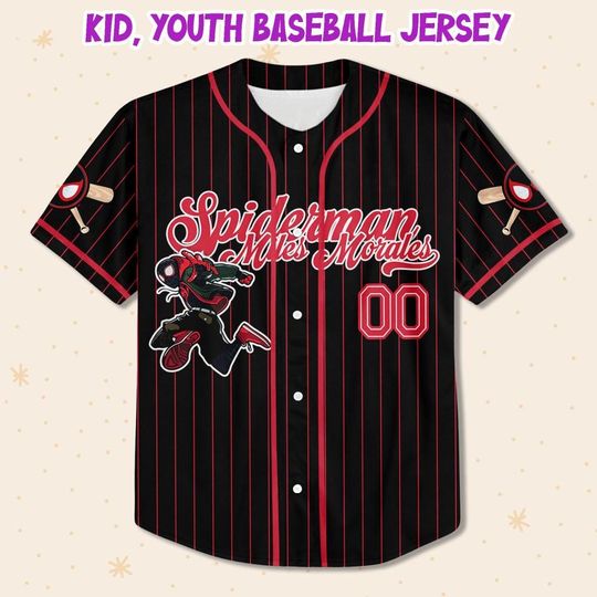 Custom Disney Spiderman Spiderverse Miles Morales Black Simple Baseball, Spidey Baseball Jersey