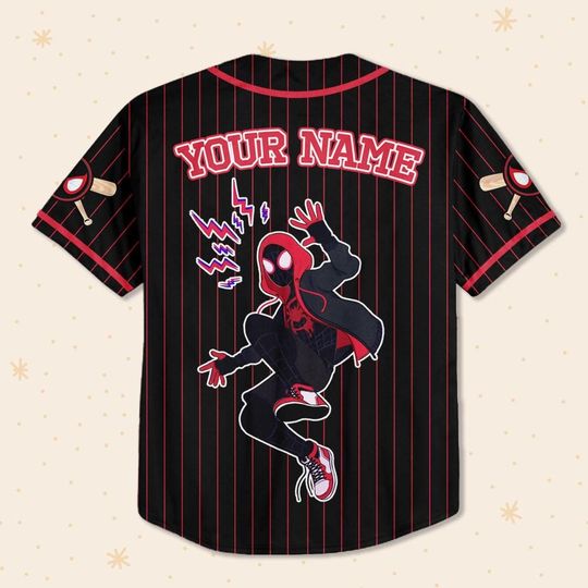 Custom Disney Spiderman Spiderverse Miles Morales Black Simple Baseball, Spidey Baseball Jersey