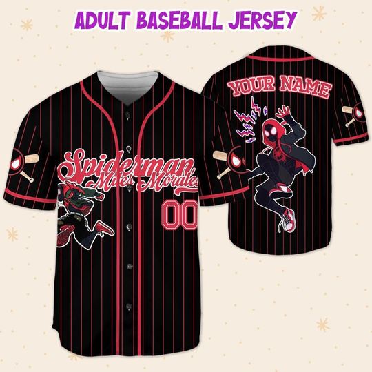 Custom Disney Spiderman Spiderverse Miles Morales Black Simple Baseball, Spidey Baseball Jersey