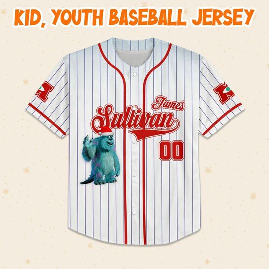 Custom Disney Monster Inc James P. Sullivan White Christmas, Personalized Baseball Jersey