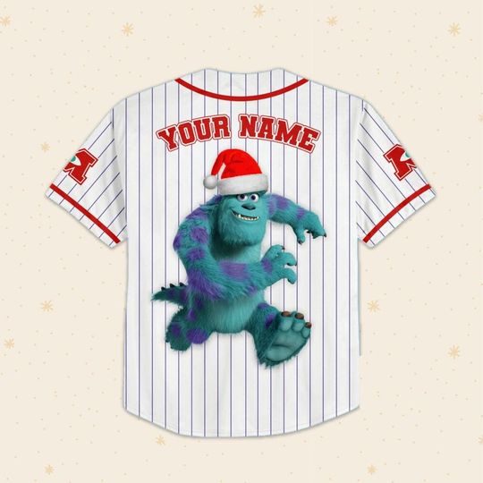 Custom Disney Monster Inc James P. Sullivan White Christmas, Personalized Baseball Jersey