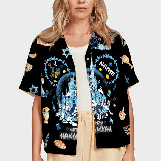 Custom Disney Happy Hanukkah Hawaiian Shirt, Disneyland Jewish Hawaii Shirt